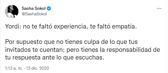 Sasha Sokol le dice a Yordi Rosado que solo quiso raiting.