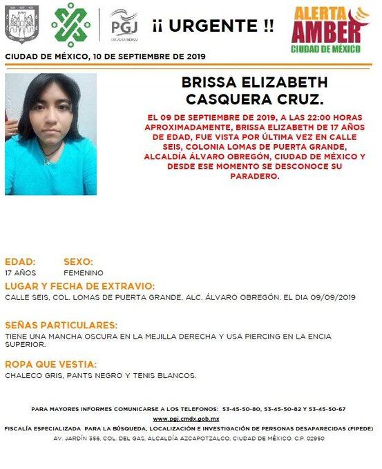 Brissa Elizabeth Casquera Cruz Alerta Amber