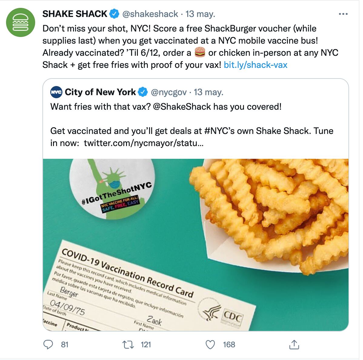 Promoción de hamburguesas y papas de Nueva York