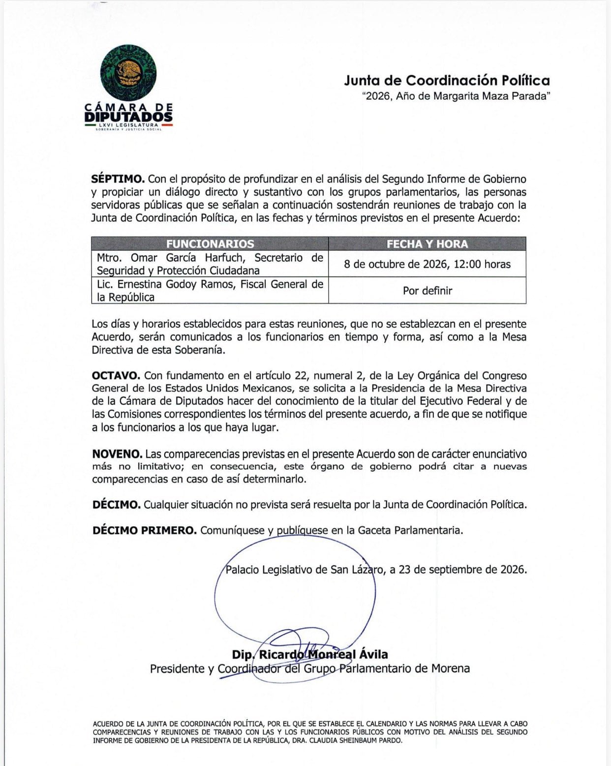 Omar García Harfuch y Ernestina Godoy comparecerán en privado ante Diputados