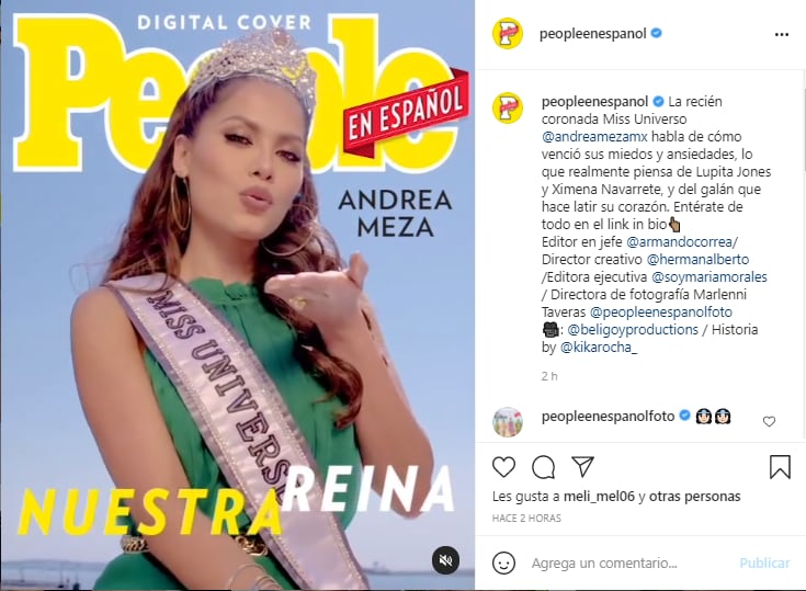Post sobre Andrea Meza portada de People en Español.