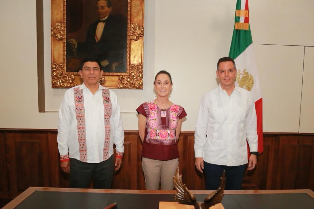 Salomón Jara, Claudia Sheinbaum y Alejandro Murat