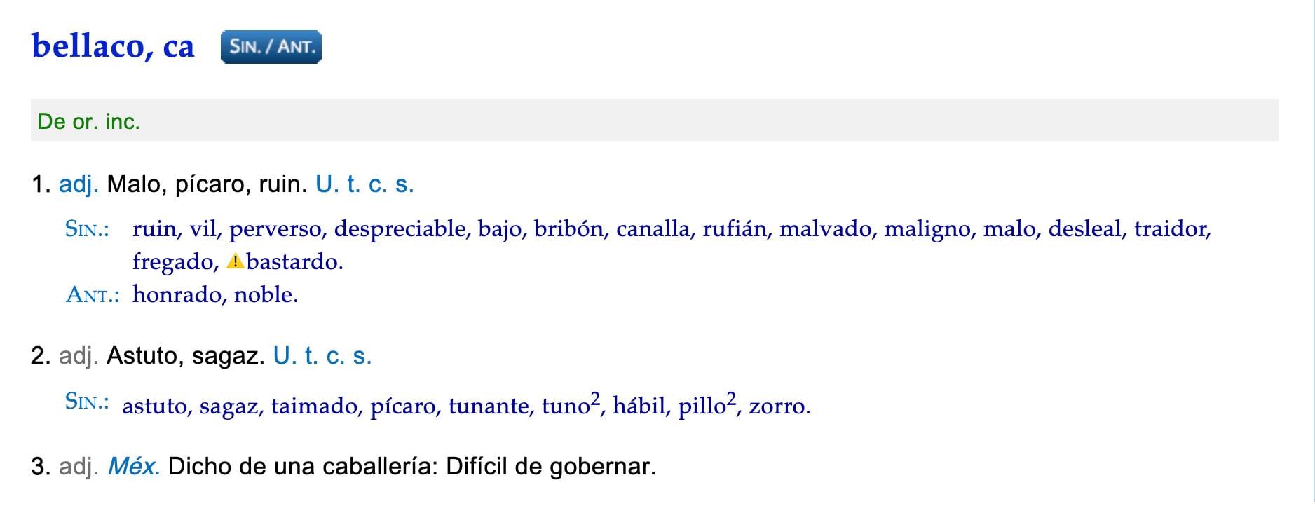 Definición completa de bellaco según la RAE