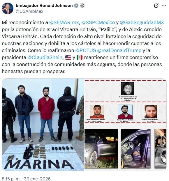 Ronald Johnson destaca detención de vinculados a La Mayiza en Sinaloa