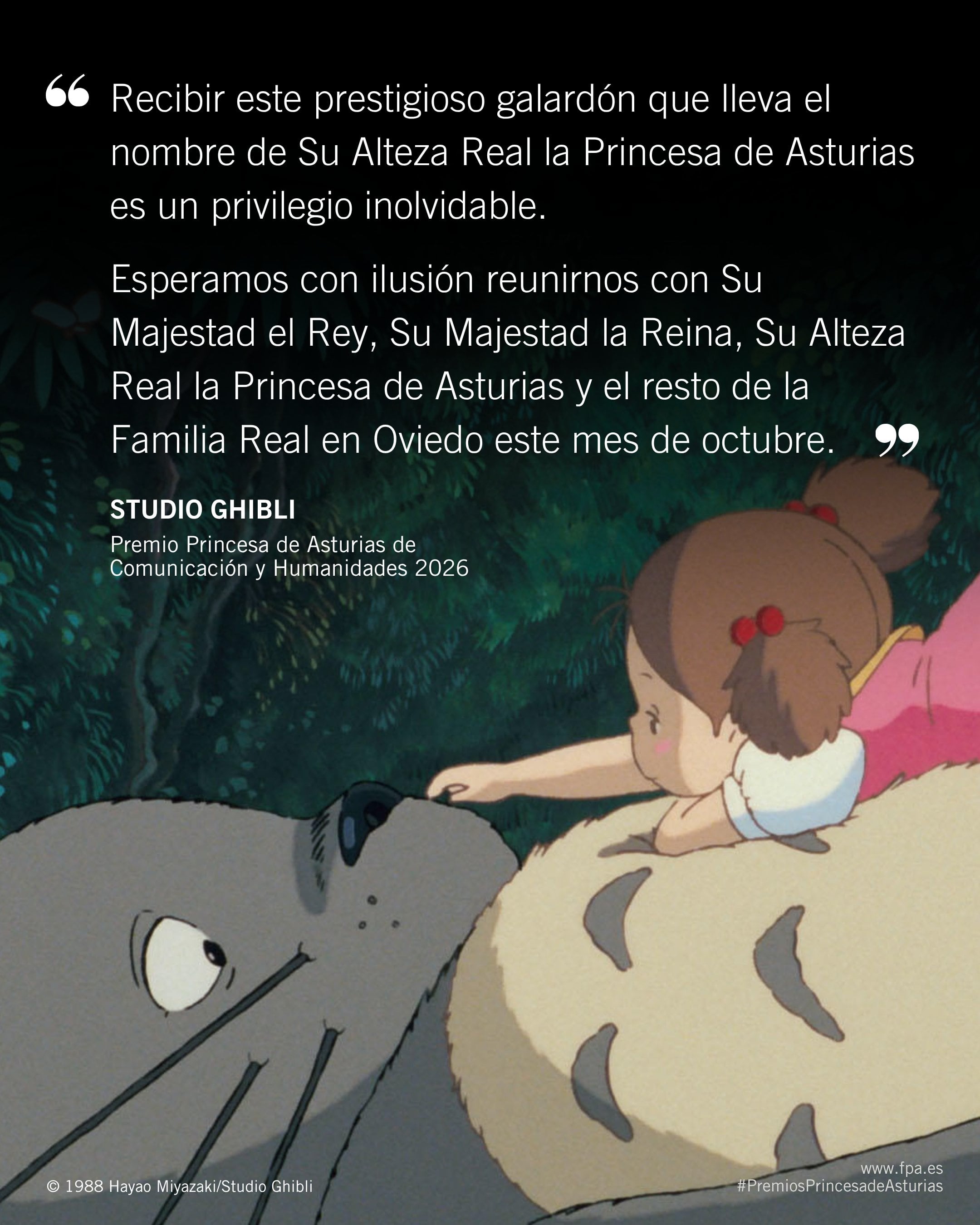 Studio Ghibli agradece el galardón del Premio Princesa de Asturias 2026