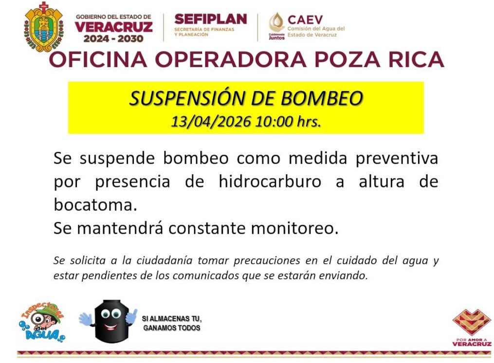 Derrame de hidrocarburos provoca crisis de agua potable en Poza Rica