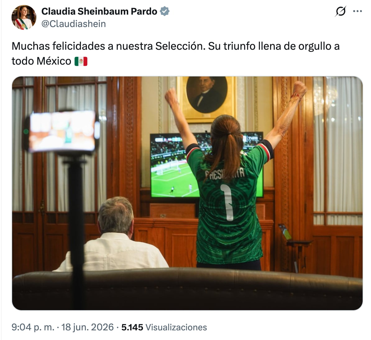 Claudia Sheinbaum felicita a la selección mexicana