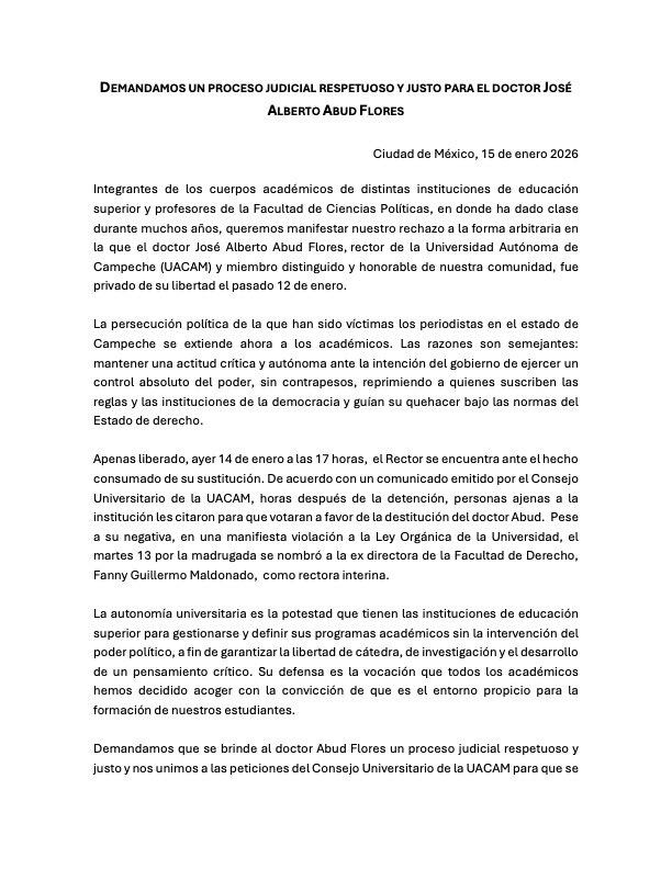 Exigen proceso judicial justo para José Alberto Abud Flores, exrector de la UACAM