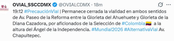 Colombianos toman el Ángel de la Independencia por su debut en el Mundial 2026