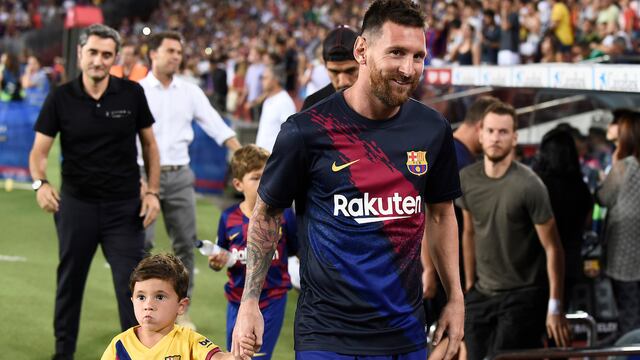 Lionel y Mateo Messi durante el duelo Barcelona vs Betis
