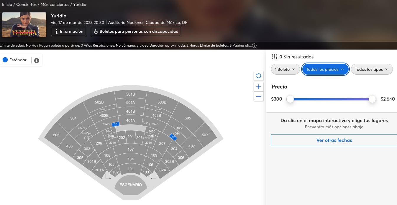 Conciertos Yuridia, Ticketmaster