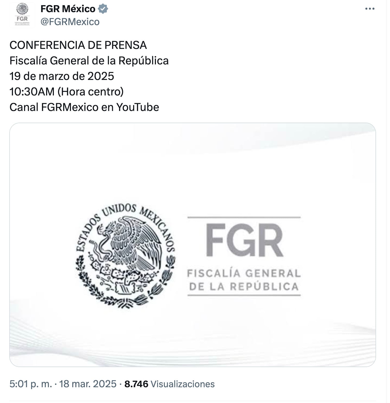 FGR convoca a conferencia de prensa