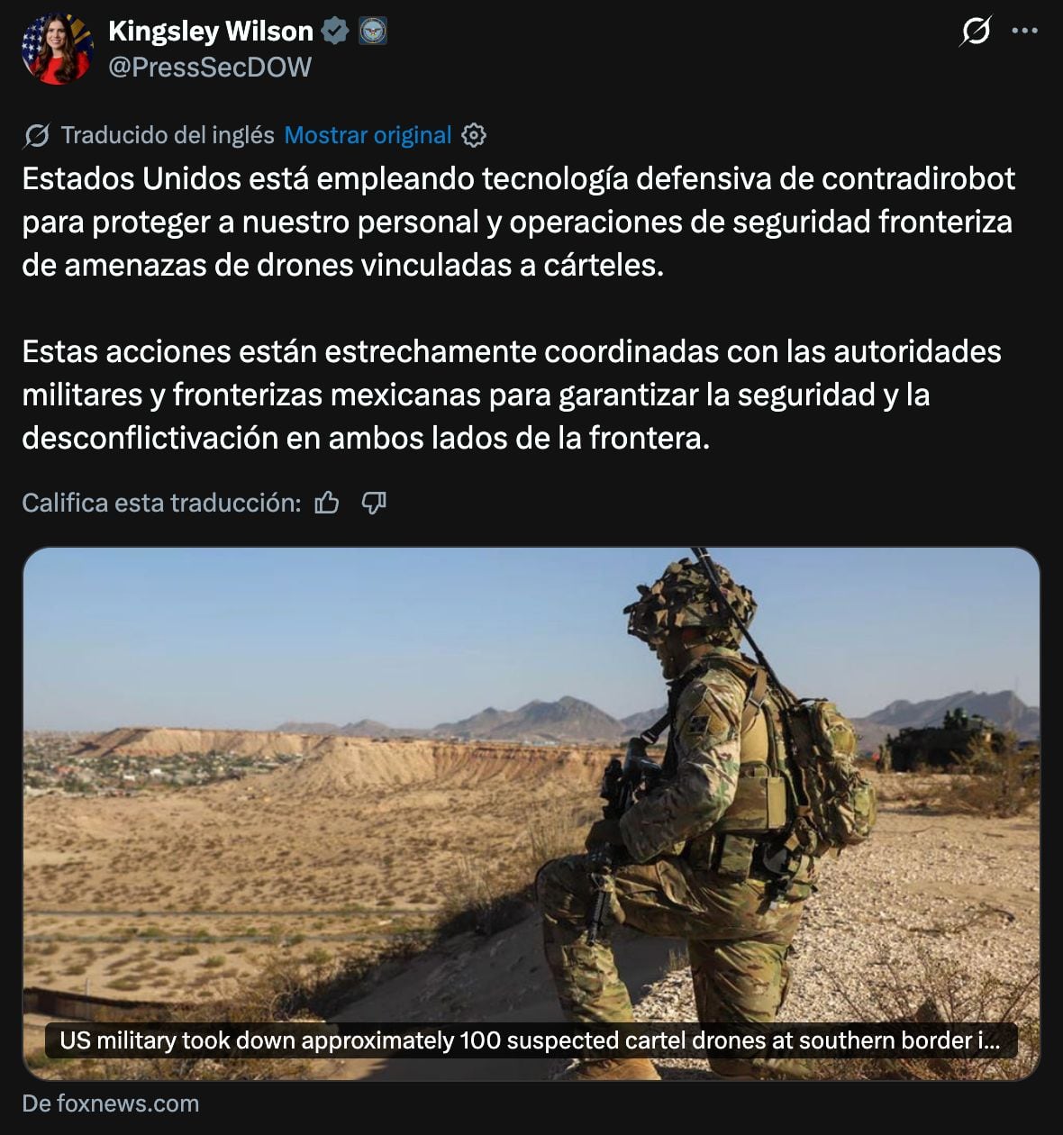 Estados Unidos derribó más de 100 drones en la frontera con México durante agosto