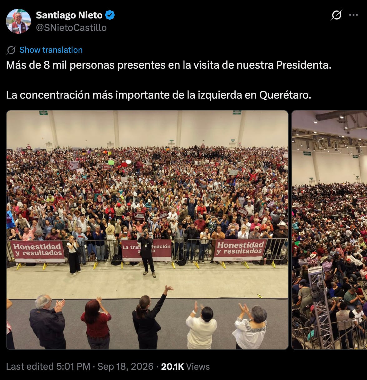 Santiago Nieto destaca convocatoria de 8 mil personas en informe de Sheinbaum en Querétaro