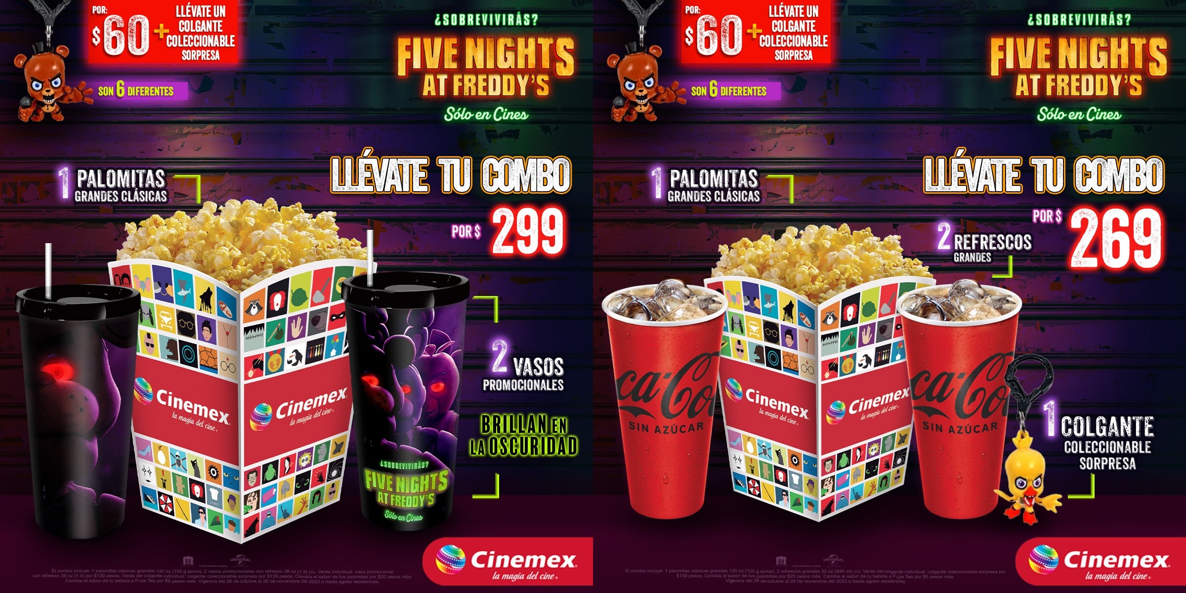 Combos Cinemex para Five Nights at Freddy’s, así son los vasos y los llaveros