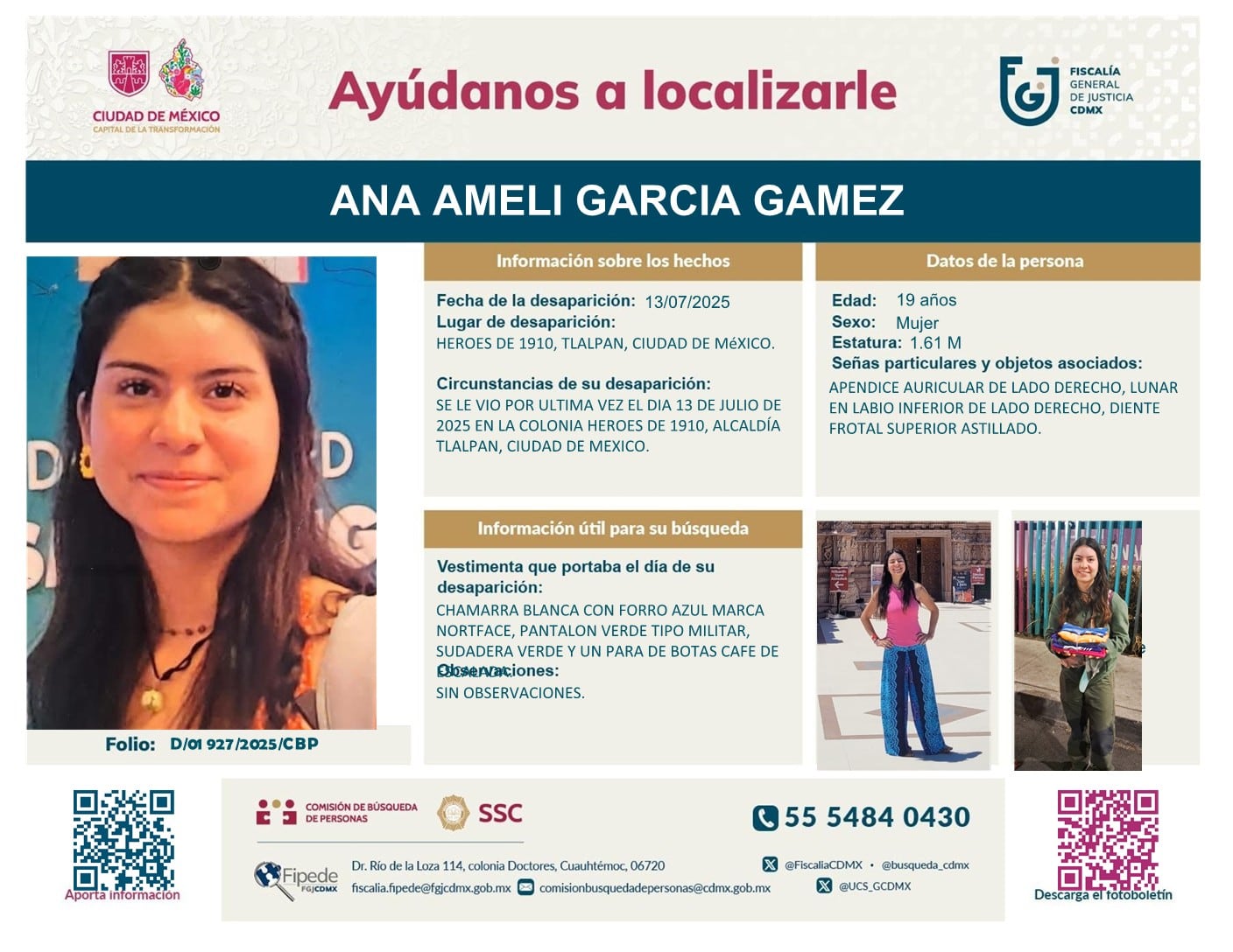 Ana Ameli García, joven estudiante desaparecida en Tlalpan