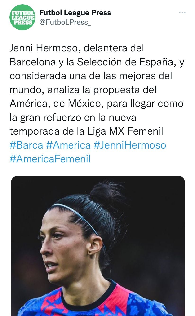 Jenni Hermoso ronda la órbita del Club América para jugar en la Liga MX Femenil la próxima temporada.