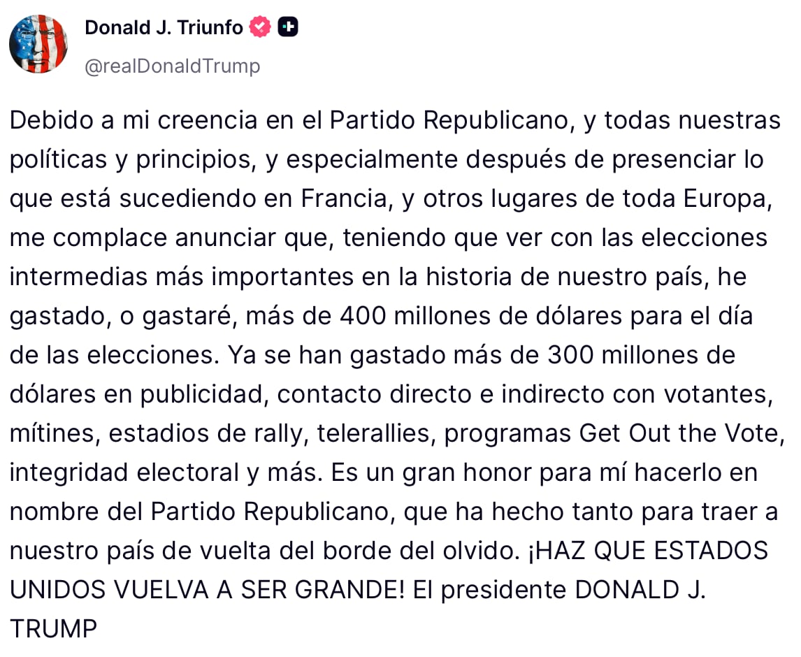 Donald Trump da apoyo millonario al Partido Republicano durante elecciones