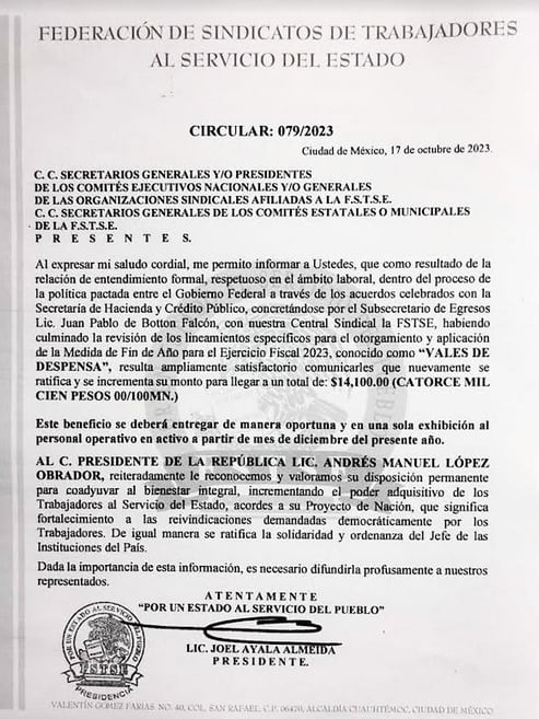 Oficio sobre beneficio a burócratas/Foto: Agenda Propia