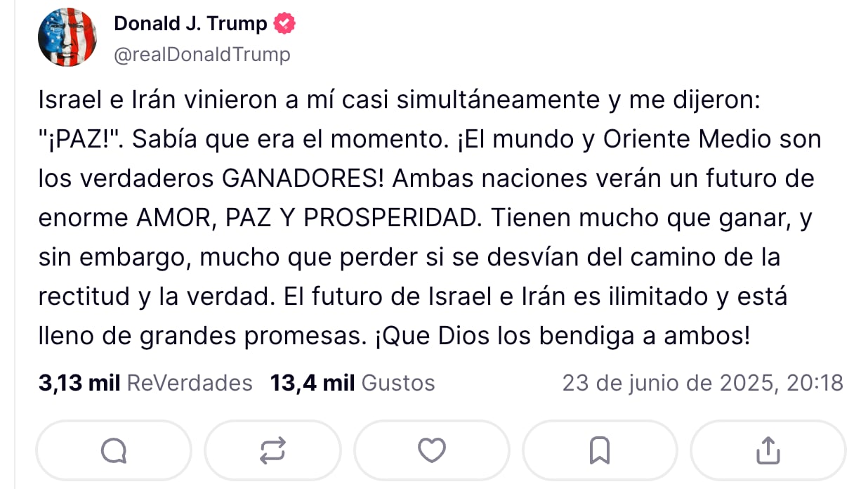 Donald Trump insiste en supuesto alto al fuego