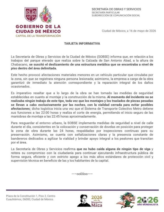 Secretaría de Obras descarta caída de viga en San Antonio Abad