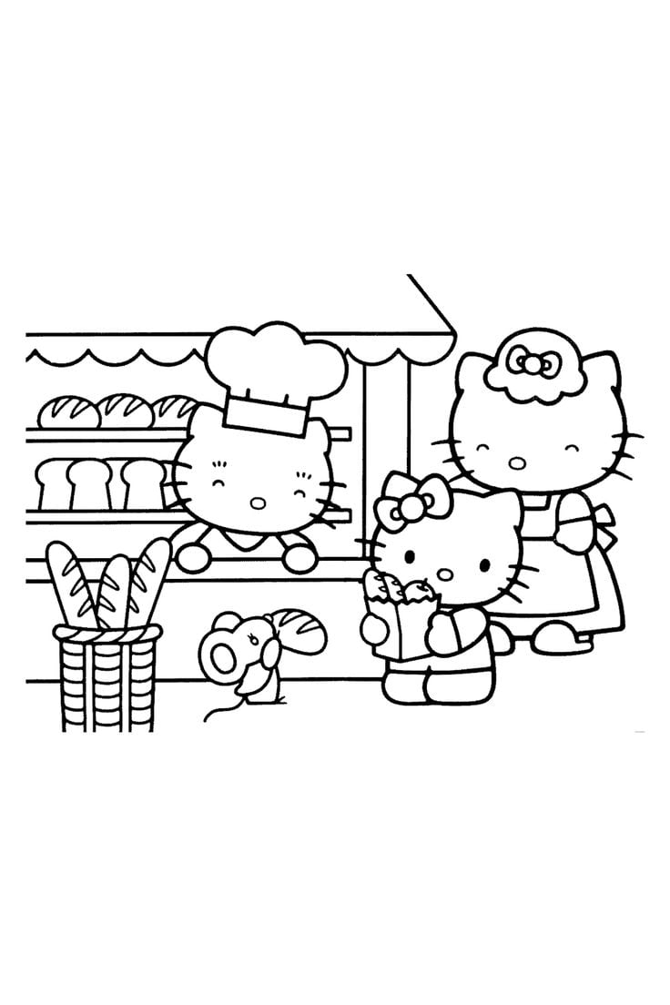 Dibujos de Hello Kitty de compras para colorear con temática de El Buen Fin 2024