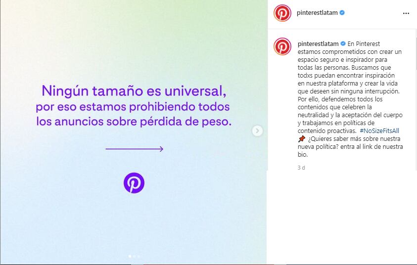 Instagram; Pinterest prohíbe contenido sobre pérdida de peso.