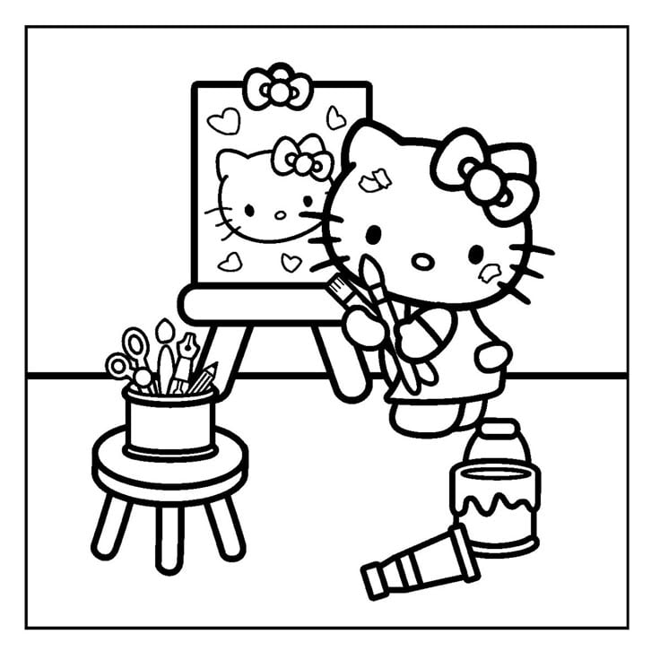 Dibujos de Hello Kitty en la escuela para colorear por el Día del Maestro