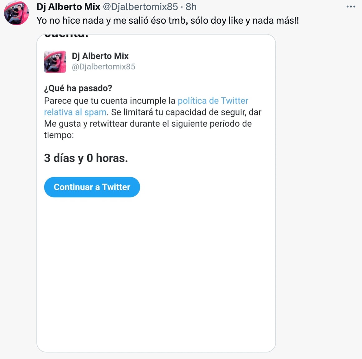Twitter bloqueo por Spam
