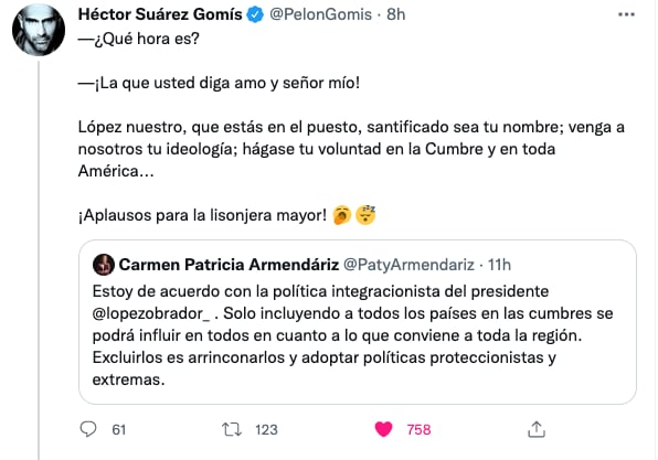 Héctor Suárez Gomís y Patricia Armendáriz se pelean por inasistencia de AMLO a Cumbre de las Américas