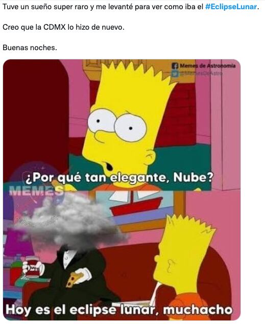 Memes "funan" a las nubes por tapar el eclipse lunar y la luna de sangre 2022