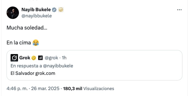 Nayib Bukele alardeó por el reconocimiento de Grok