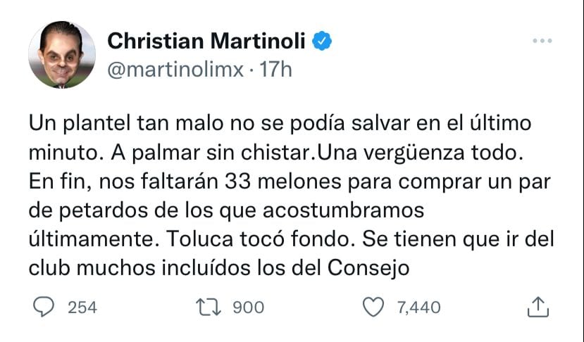 Christian Martinoli exige que rueden las cabezas en Toluca tras pago de 33 millones de pesos por bajo rendimiento.