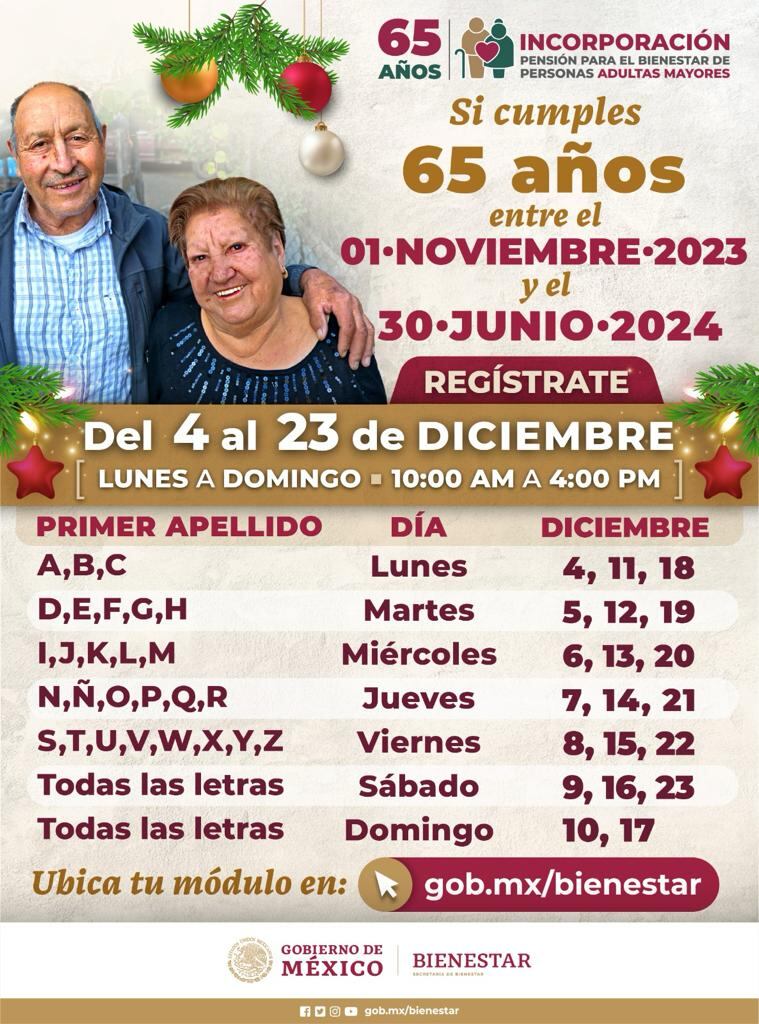Fechas de nuevos registros de Pensión para Adultos Mayores