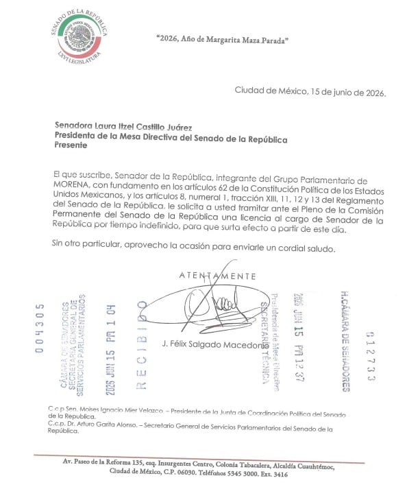 Solicitud de licencia de Félix Salgado Macedonio
