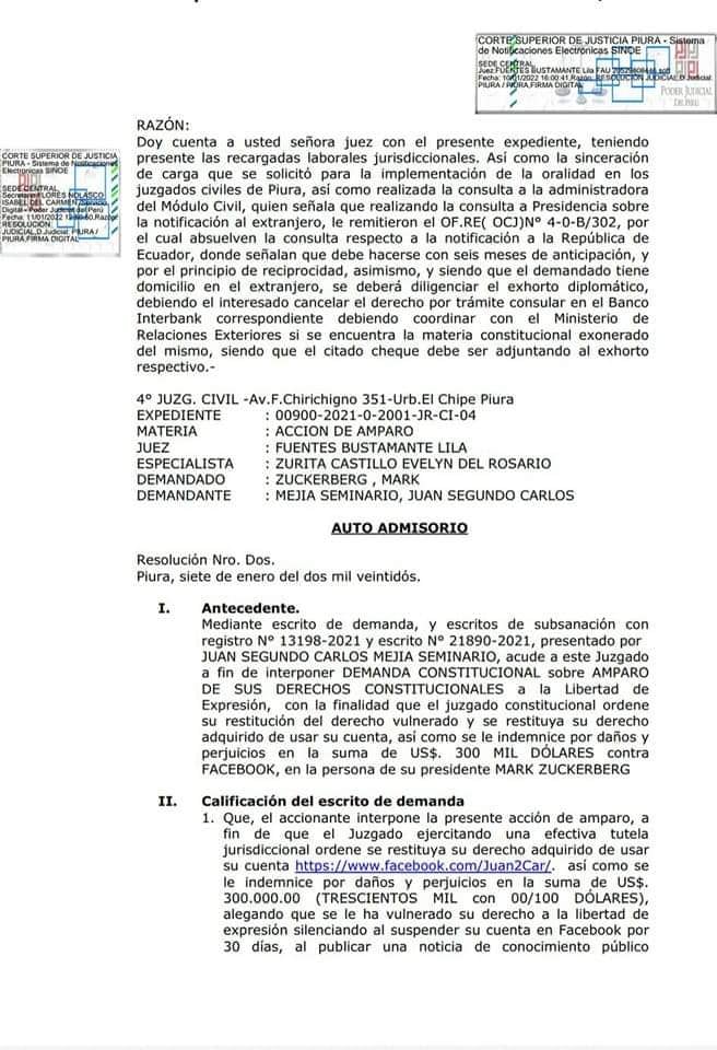 Mark Zuckerberg es demandado por abogado peruano;