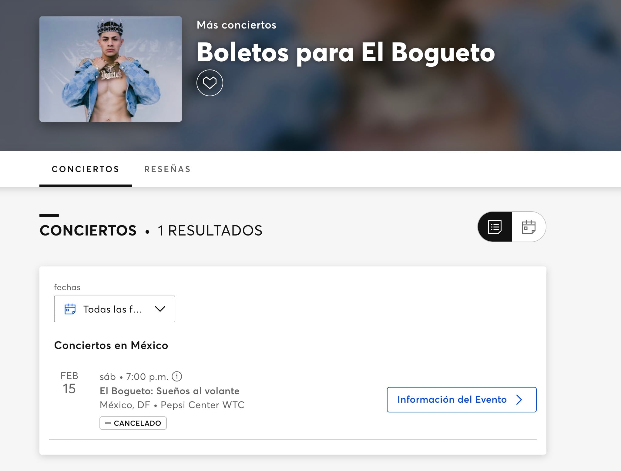 El Bogueto cancela su concierto en el Pepsi Center