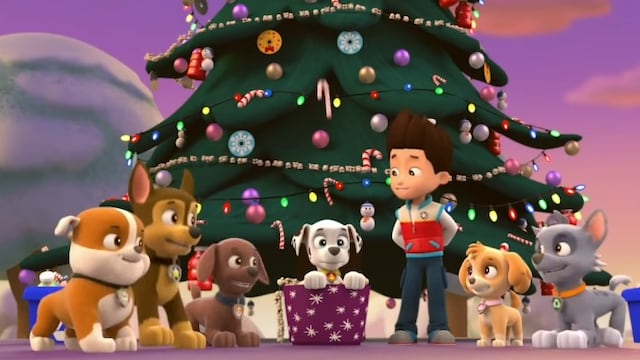 Dibujos de Paw Patrol con un árbol de Navidad para colorear