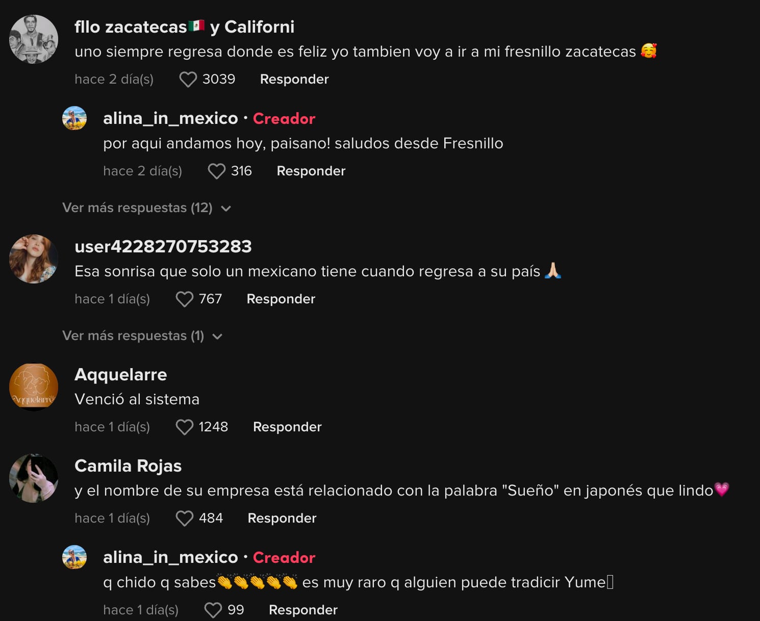 Comentarios al video de TikTok