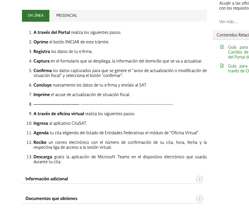 Actualización de datos en Constancia de Situación Fiscal