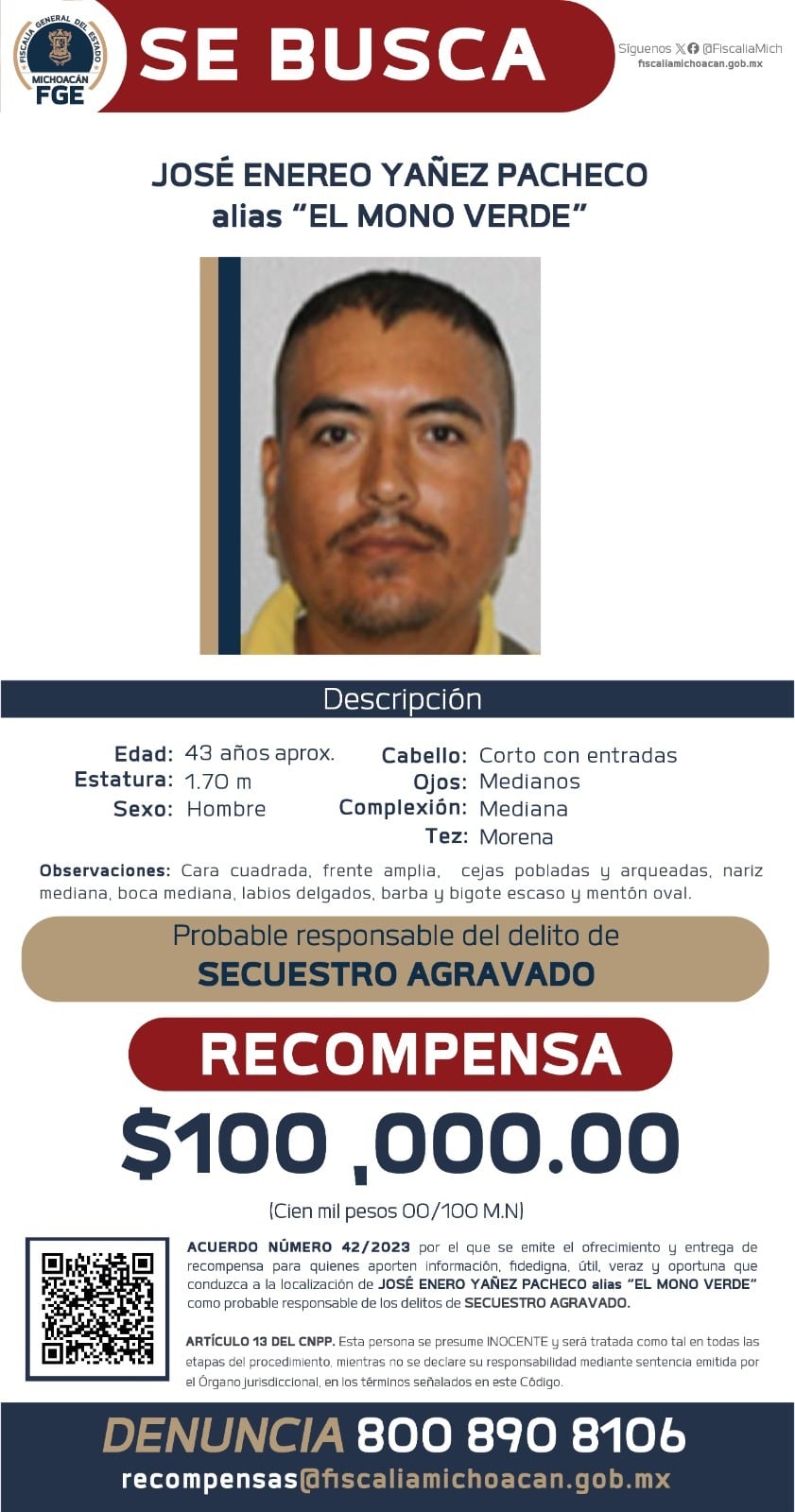 Fiscalía de Michoacán ofrece recompensa de 100 mil pesos para localizar a involucrados en el asesinato de Hipólito Mora