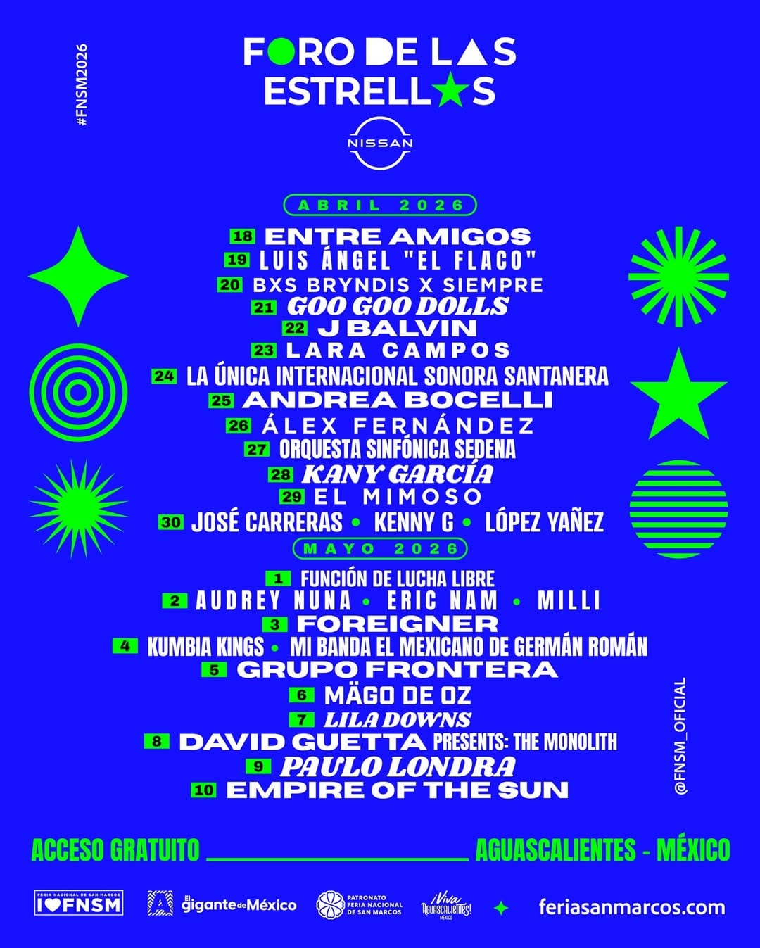 Cartel completo de la Feria de San Marcos 2026