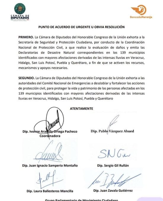 Movimiento Ciudadano pide declarar desastre natural en cinco estados tras las lluvias