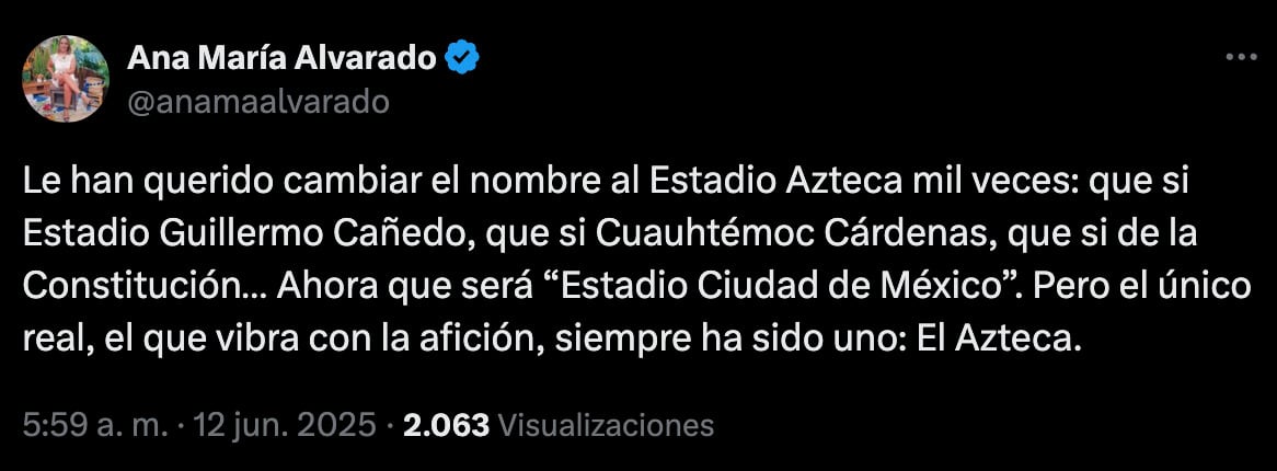 Ana María Alvarado se niega a llamar el Estadio Azteca como Estadio de la Ciudad de México