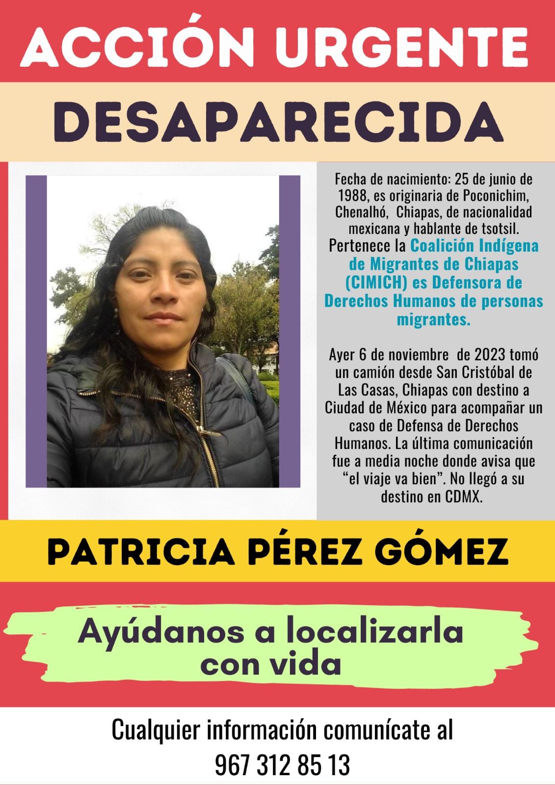 A través de redes sociales se denunció la desaparición de Patricia Pérez Gómez, defensora de derechos humanos de las personas migrantes.