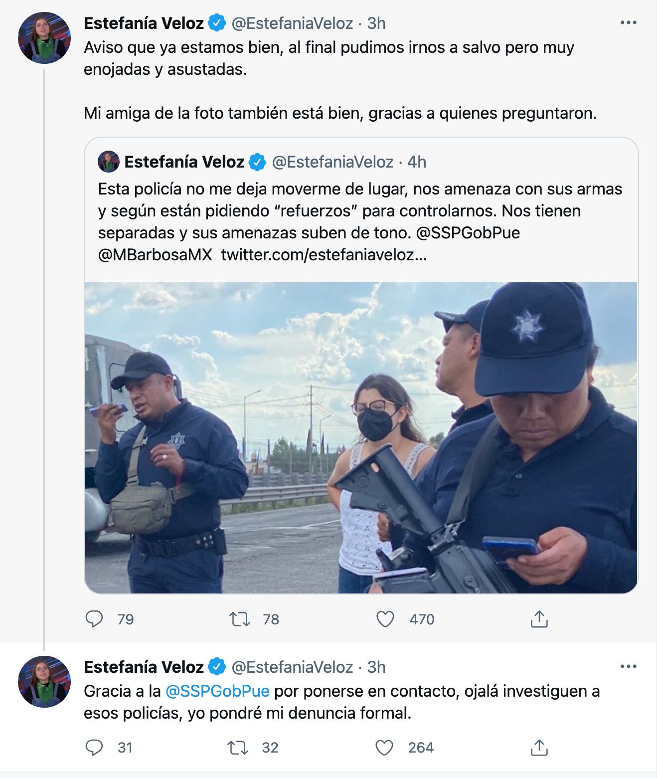 Secretaría de Seguridad Pública del estado de Puebla responde a Estefanía Veloz