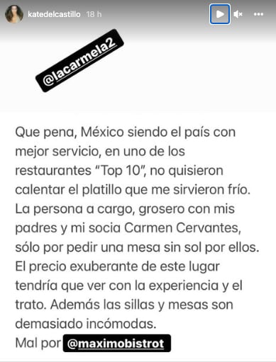 Kate del Castillo despotrica contra restaurante