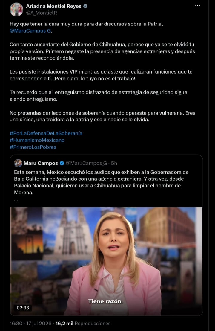 Ariadna Montiel responde a Maru Campos: “Hay que tener la cara muy dura”
