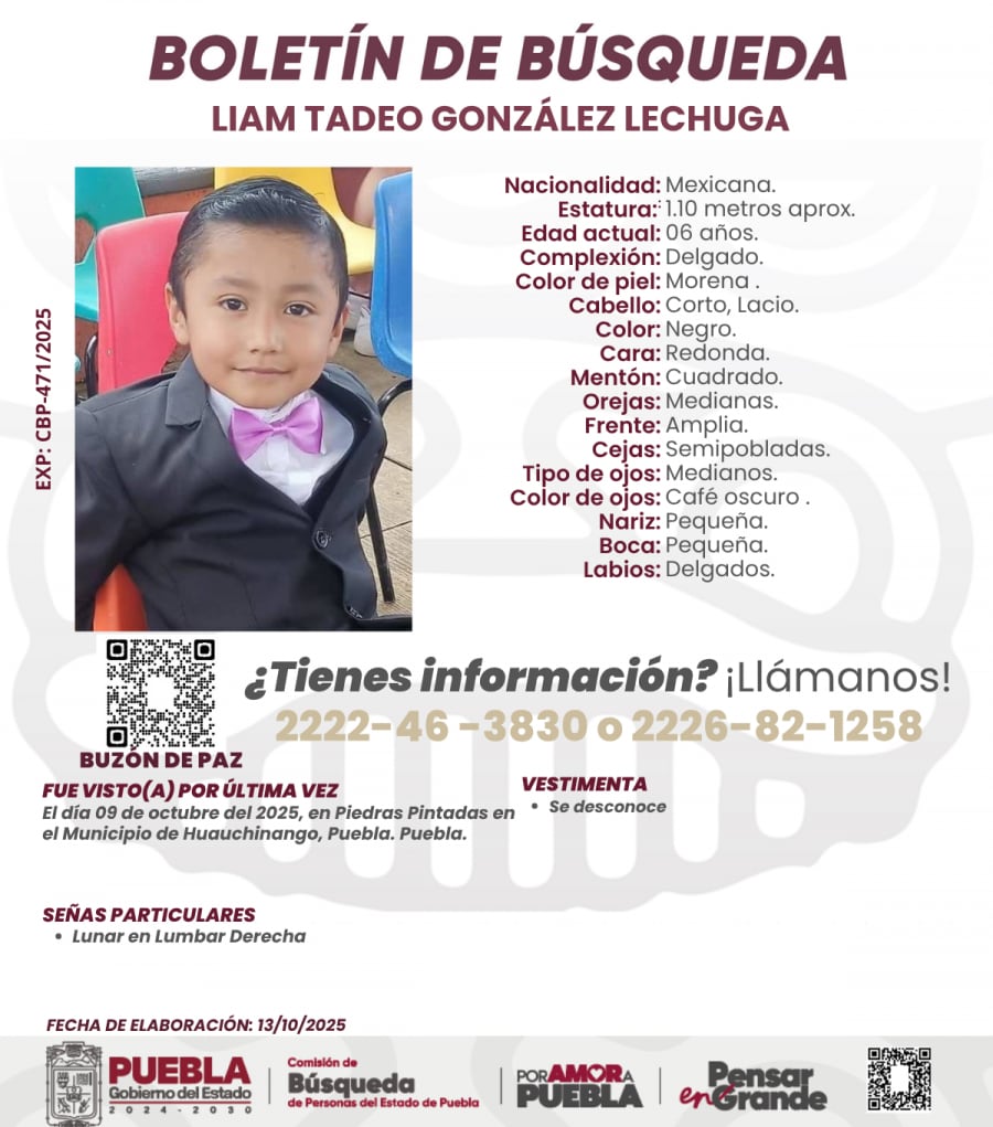 Búsqueda de Liam Tadeo en Puebla