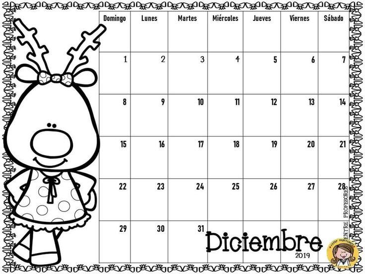 Calendario diciembre 2024 para imprimir